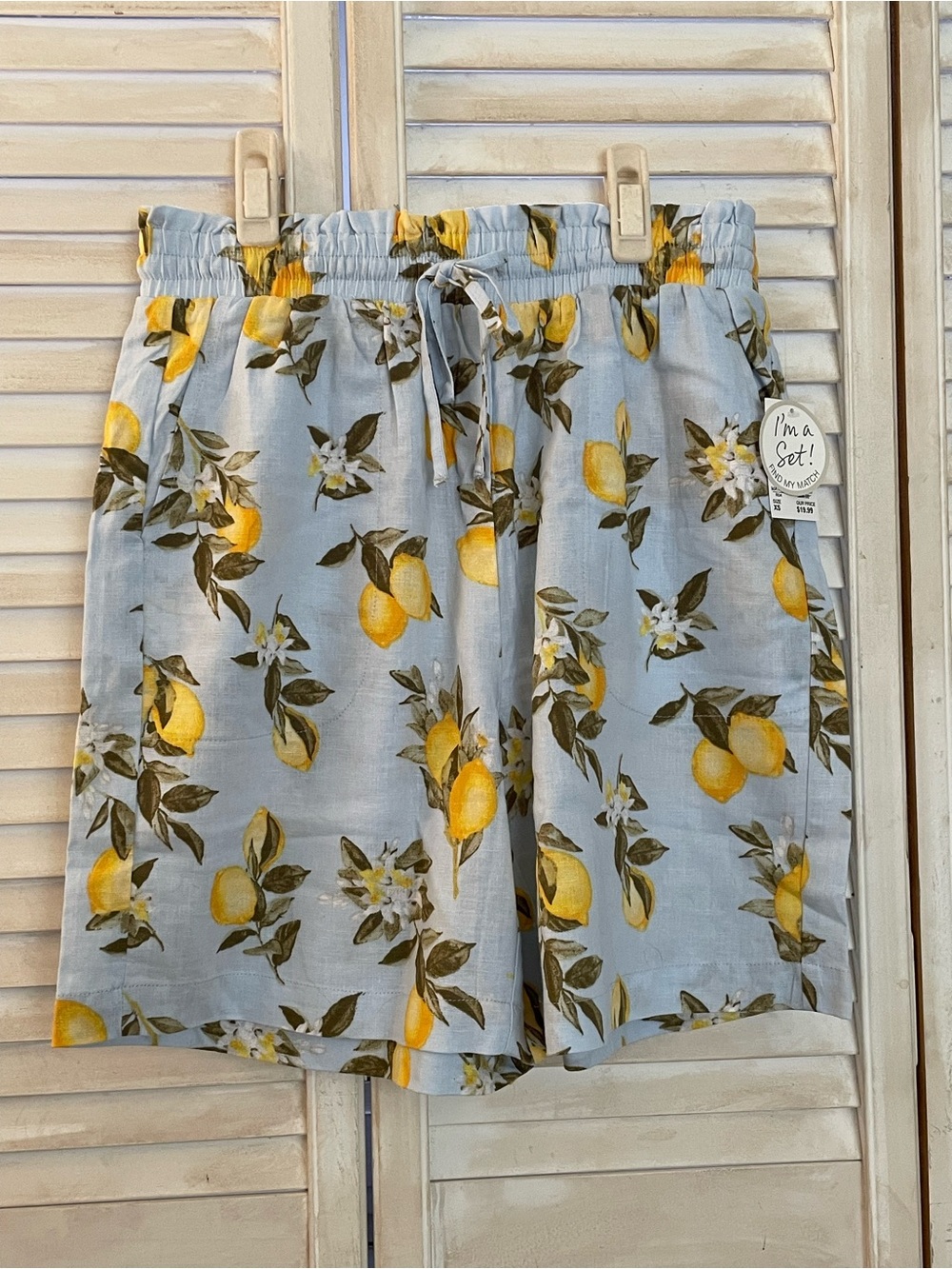 Cato High Waist Lemon Print Shorts - Light Blue & Yellow